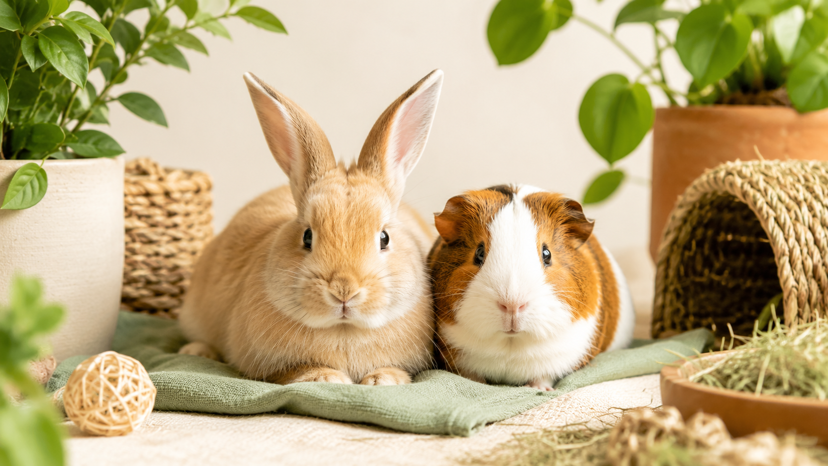 Rabbit and guinea pig companions