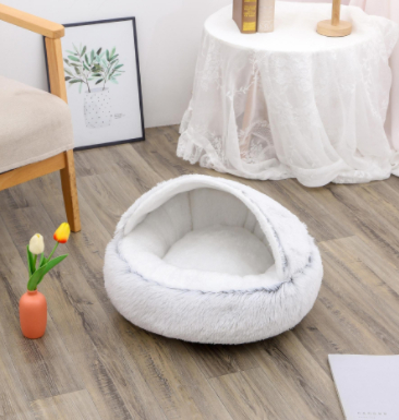 2-in-1 Plush Hooded Pet Bed product image